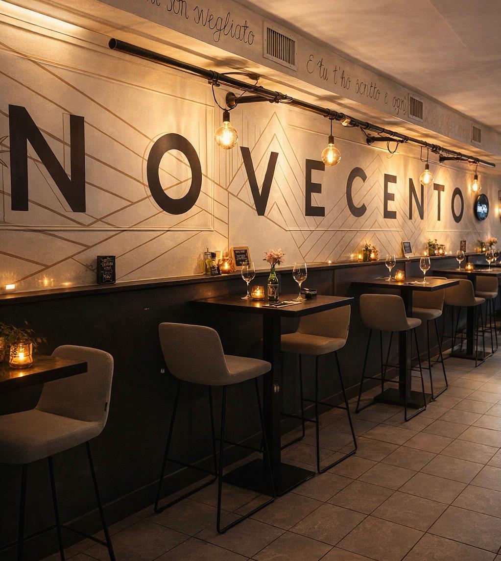 Sfeervolle muurbar en eetzaal van Italiaans restaurant Novecento aan de Gierstraat in Haarlem