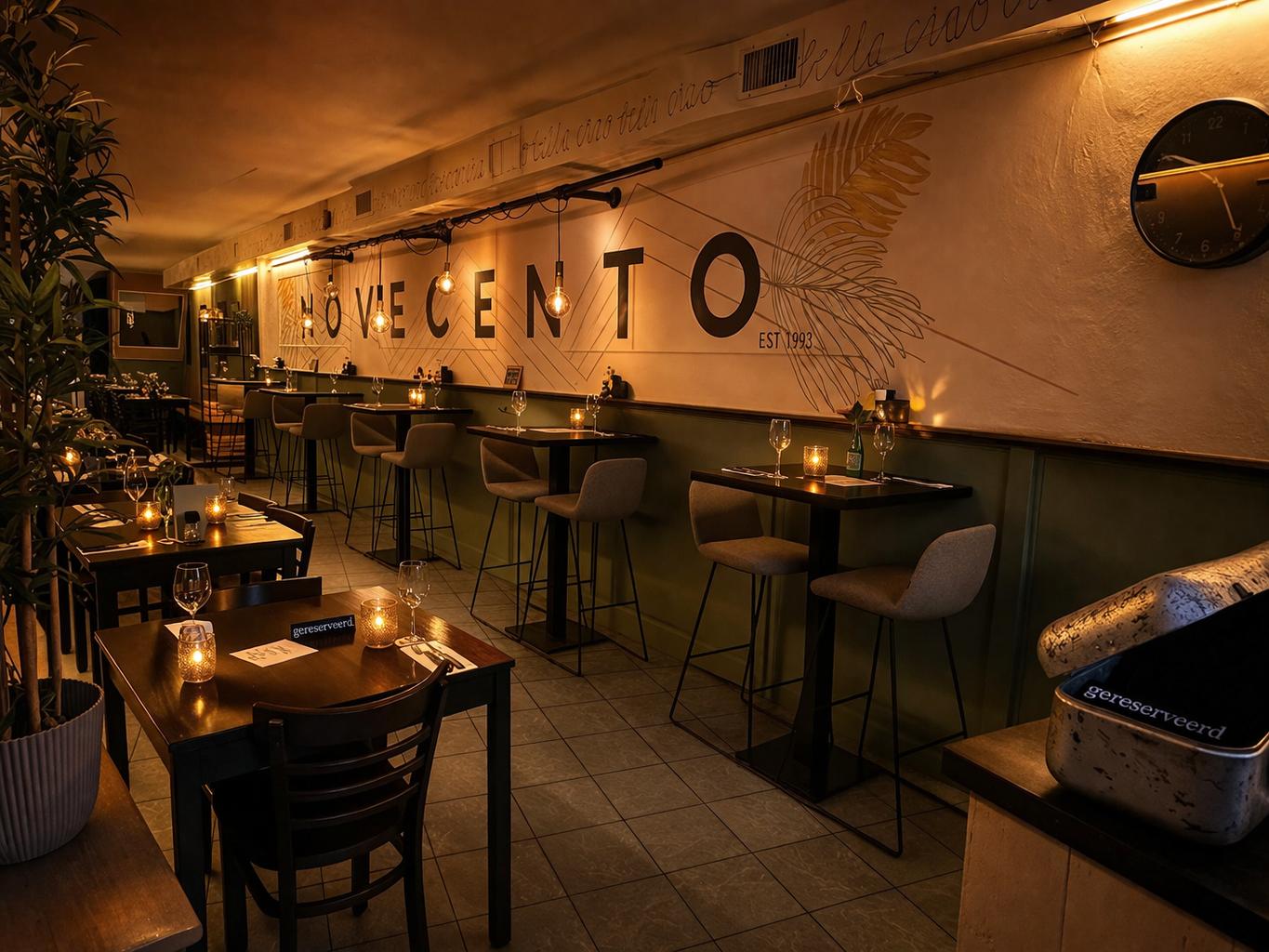 Sfeervol interieur van Italiaans restaurant Novecento in Haarlem
